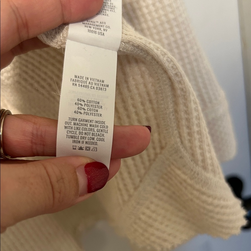 Aerie Cream Waffle Knit Button-Up Top - Picture 3 of 4